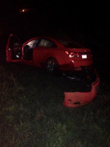 The front bumper was not posed for this picture. It had flew off during the spin and landed near the back of the crashed car.